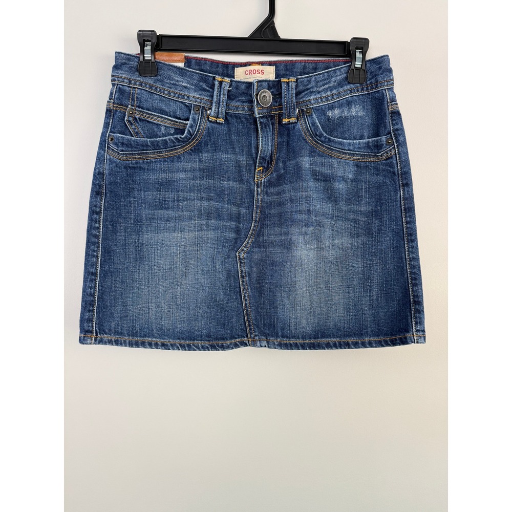 Vintage Cross Jeans Denim Mini Skirt Women's Size 26 Blue Medium Wash Distressed